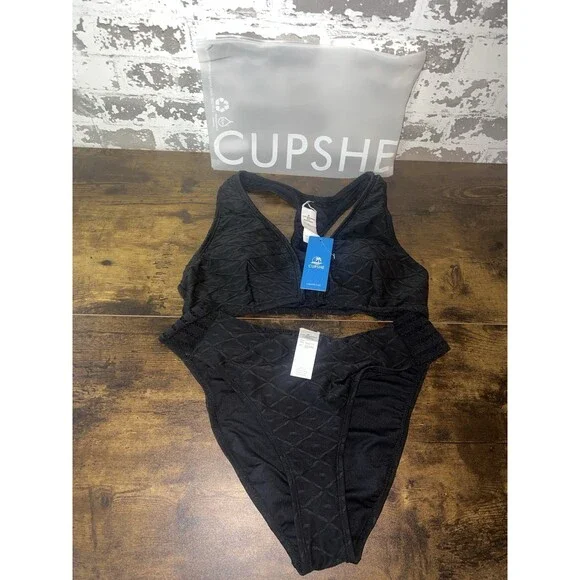 CUPSHE Black Quilted High-Waist Bikini - Picture 1 of 5